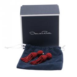 Pre Owned Oscar de la Renta Red Beaded Tassle Earrings