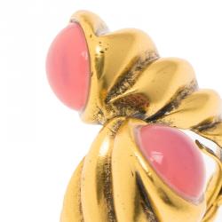 Pre Owned Oscar De La Renta Pink Cabochon Gold Tone Ring Size 54