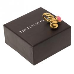 Pre Owned Oscar De La Renta Pink Cabochon Gold Tone Ring Size 54