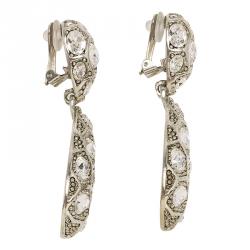 Pre Owned Oscar De La Renta Crystal Drop Clip-on Earrings