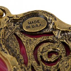 Pre Owned أقراط أوسكار دي لارينتا زهرتين بكلبس أحمر عنابي 