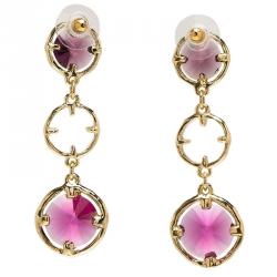 مملوكة مسبقًا Oscar de la Renta Magenta Crystals Gold Tone Long Earrings