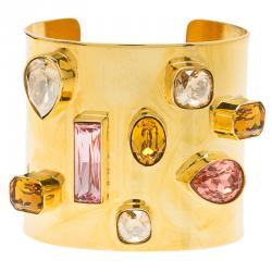 مملوكة مسبقًا Oscar de la Renta Crystal & Gold Tone Open-Cuff Bracelet