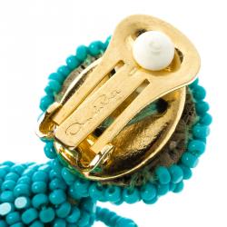 Pre Owned اقراط أوسكار دي لارينتا بشراشيب خرز أزرق 