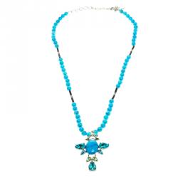 Oscar De La Renta Blue Bead and Crystal Long Necklace