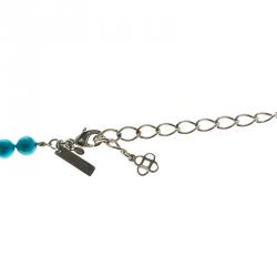 Oscar De La Renta Blue Bead and Crystal Long Necklace