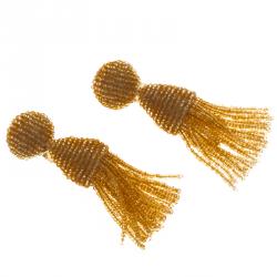 مملوكة مسبقًا Oscar de la Renta Orange Beaded Gold Tone Clip-on Tassel Earrings