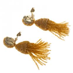 مملوكة مسبقًا Oscar de la Renta Orange Beaded Gold Tone Clip-on Tassel Earrings