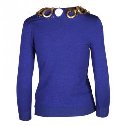 Pre Owned Oscar De La Renta Purple Metallic Gold Embellishment Sweater S