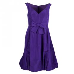 Pre Owned Oscar De La Renta Purple Bow Detail Sleeveless Dress M