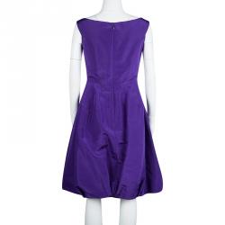 Pre Owned Oscar De La Renta Purple Bow Detail Sleeveless Dress M