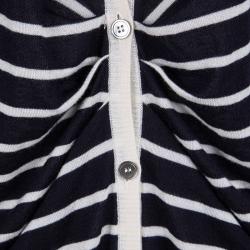 Pre Owned Oscar De La Renta Navy Blue and White Striped Oversized Cardigan L
