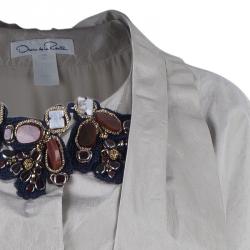 Pre Owned Oscar De La Renta Embellished Ivory Top XXL