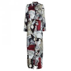 Pre Owned Oscar de la Renta Printed Silk Shirt Maxi Dress M