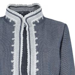 Pre Owned Oscar de la Renta Gray Embroidered Trimming Coat M