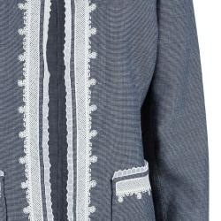 Pre Owned Oscar de la Renta Gray Embroidered Trimming Coat M