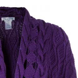 Pre Owned Oscar De La Renta Purple Cable Knit Wool Cardigan L