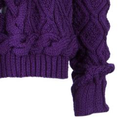 Pre Owned Oscar De La Renta Purple Cable Knit Wool Cardigan L