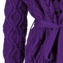 Pre Owned Oscar De La Renta Purple Cable Knit Wool Cardigan L