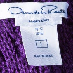 Pre Owned Oscar De La Renta Purple Cable Knit Wool Cardigan L