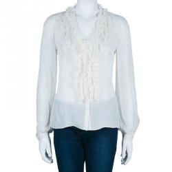 مملوكة مسبقًا توب اوسكار دي لا رينتا تموجات شيفون أبيض S