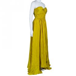 Oscar de la Renta Yellow Crushed Silk Strapless Gown S