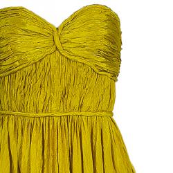 Oscar de la Renta Yellow Crushed Silk Strapless Gown S