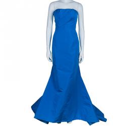 Pre Owned Oscar de la Renta Blue Silk Faille Trumpet Gown M