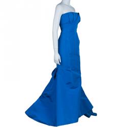 Pre Owned Oscar de la Renta Blue Silk Faille Trumpet Gown M
