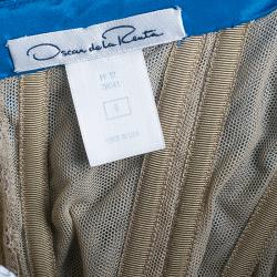 Pre Owned Oscar de la Renta Blue Silk Faille Trumpet Gown M