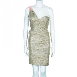 Pre Owned Oscar de la Renta Gold One Shoulder Dress M