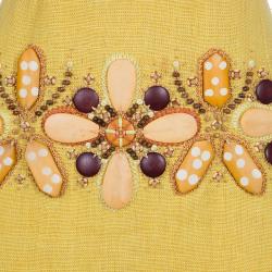 Oscar de la Renta Yellow Linen Embellished Waist Dress M