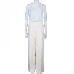 Pre Owned Oscar de la Renta Cream Wide Leg Trousers S