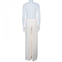 Pre Owned Oscar de la Renta Cream Wide Leg Trousers S