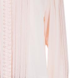 Pre Owned Oscar De La Renta Blush Pink Lace Insert Detail Pintucked Silk Shirt L