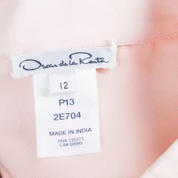 Pre Owned Oscar De La Renta Blush Pink Lace Insert Detail Pintucked Silk Shirt L