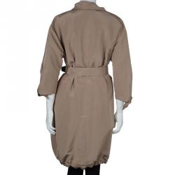 Pre Owned Oscar De La Renta Brown Silk Belted Overcoat L