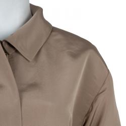 Pre Owned Oscar De La Renta Brown Silk Belted Overcoat L