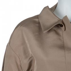 Pre Owned Oscar De La Renta Brown Silk Belted Overcoat L