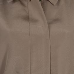 Pre Owned Oscar De La Renta Brown Silk Belted Overcoat L