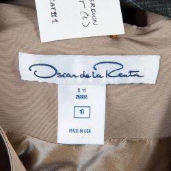 Pre Owned Oscar De La Renta Brown Silk Belted Overcoat L