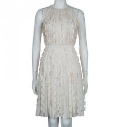 مملوكة مسبقًا فستان أوسكار دي لا رينتا بلا أكمام مزين أبليك حرير كريمي XS