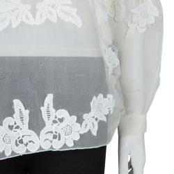 Pre Owned Oscar De La Renta White Sheer Floral Applique Top M