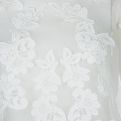 Pre Owned Oscar De La Renta White Sheer Floral Applique Top M