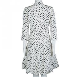 Pre Owned Oscar De La Renta Cream Silk Polka-Dotted Dress Coat M