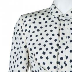 Pre Owned Oscar De La Renta Cream Silk Polka-Dotted Dress Coat M