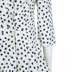 Pre Owned Oscar De La Renta Cream Silk Polka-Dotted Dress Coat M