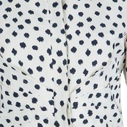 Pre Owned Oscar De La Renta Cream Silk Polka-Dotted Dress Coat M