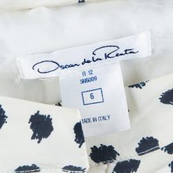 Pre Owned Oscar De La Renta Cream Silk Polka-Dotted Dress Coat M