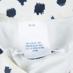 Pre Owned Oscar De La Renta Cream Silk Polka-Dotted Dress Coat M